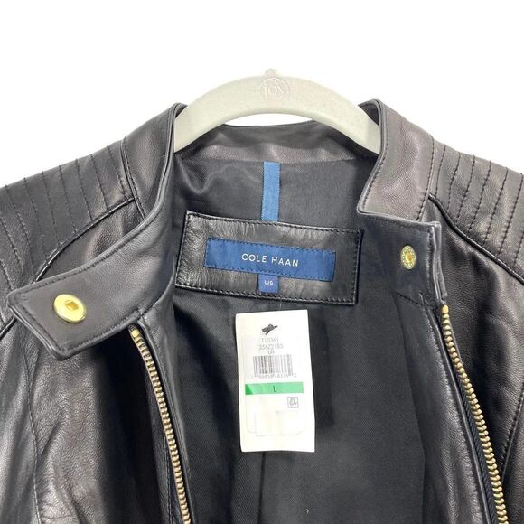 NEW Cole‎ Haan Racer Jacket with Quilted Panels Sz L black - Picture 5 of 11
